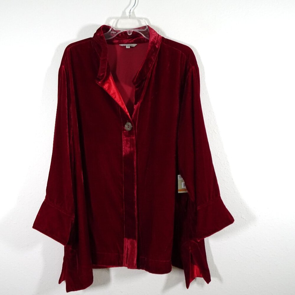 John Mark Velvet Button Front Shirt Women's Size 3X Red Holiday Wire Collar
